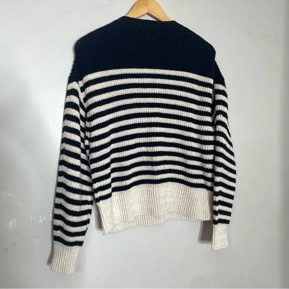 J. Crew Oversized Striped‎ Crew Neck Sweater Navy Ivory Medium